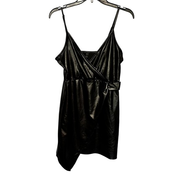 Zaful Black Faux Leather Asymmetrical Mini Dress w/Adjustable Straps Size 8 - Picture 3 of 11